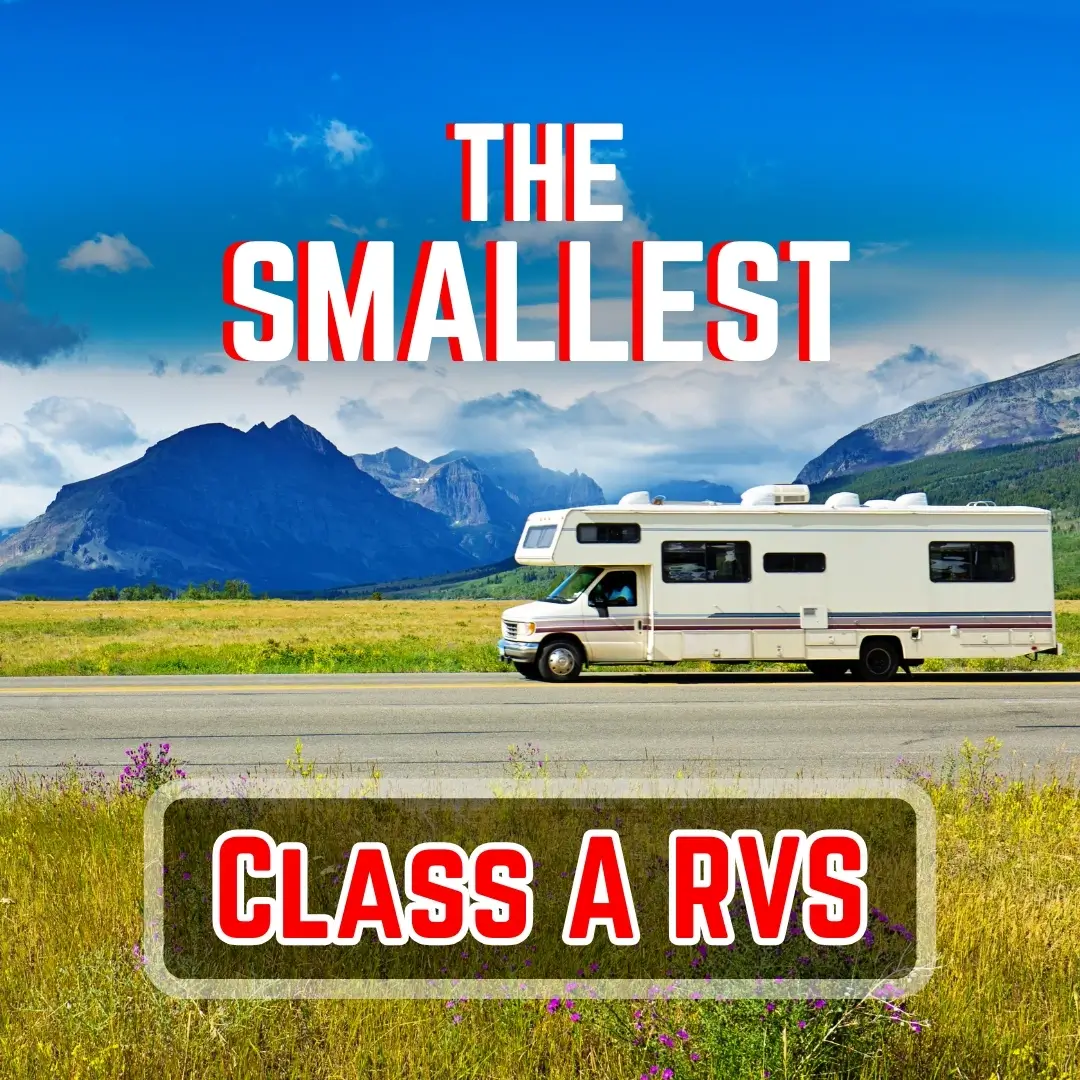 The featured image of RV Properly's "Smallest Class A RVs" article showing a luxury motorhome driving through a wild landscape.