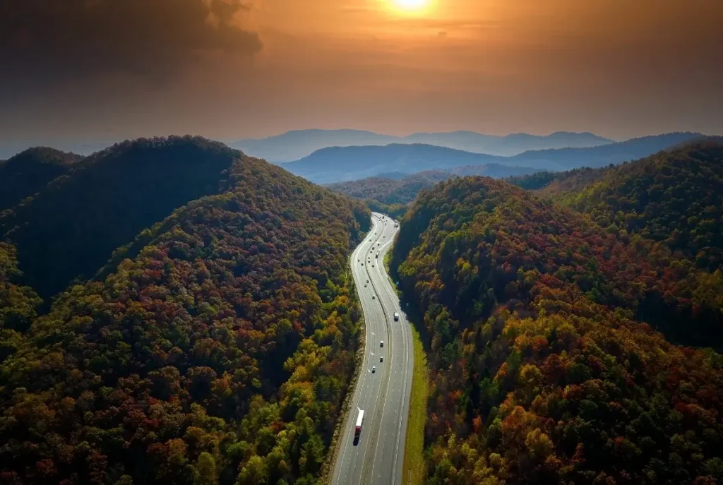A highway running through Asheville and the Appalachian Mountains in North Carolina.
