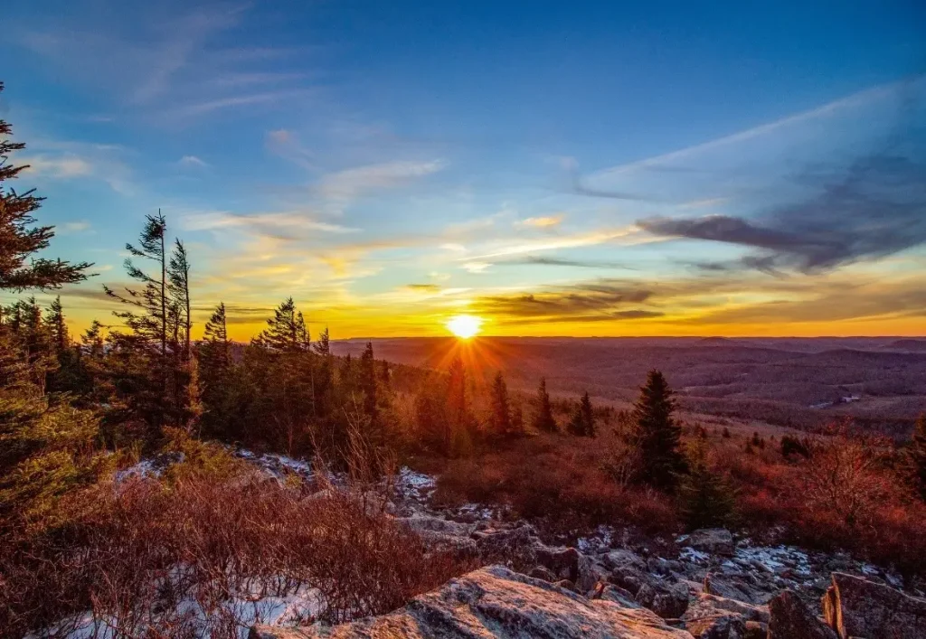 Sunrise as photographed from Spruce Knob, the highest point in West Virginia.