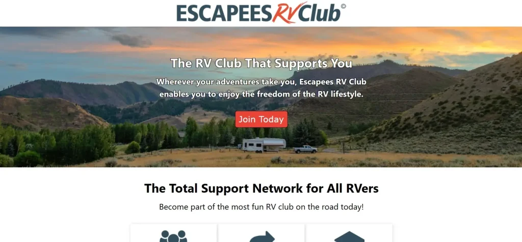 The Top Premium RV Club Homepage Screenshot: Escapees