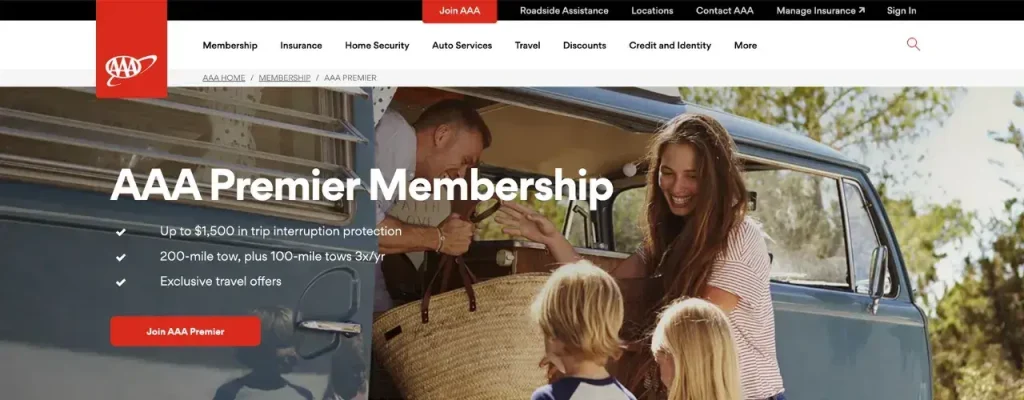 The homepage of the best RV roadside assistance plan for towing services—AAA Premier/Plus RV.