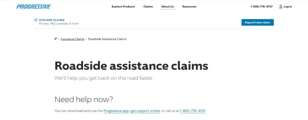 The screenshot for the Progressive Roadside Assistance Plan—the best package integrating RV insurance and mechanical support.