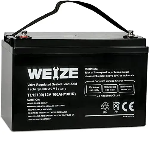 Best Budget RV Battery Product Image: WEIZE 12V 100Ah Deep Cycle AGM Battery