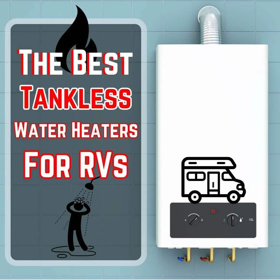 The featured image for RV Properly's "Best RV Tankless Water Heaters" article, featuring a wall-mounted electric heating system with a text overlay.