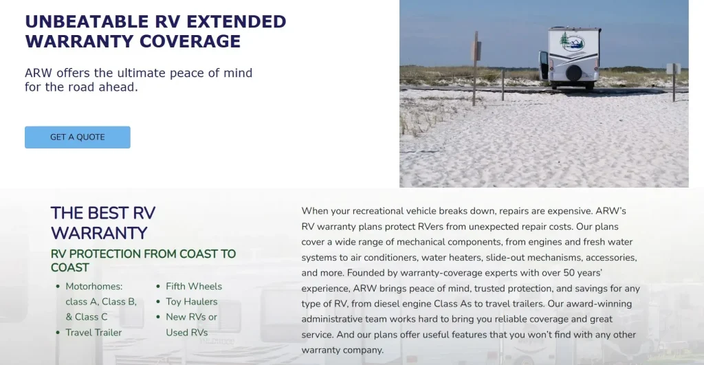 Extended RV Warranty With the Most Comprehensive Coverage Landing Page: America's RV Warranty