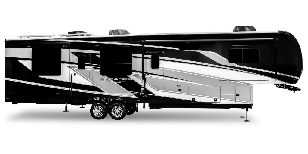 The KZ-RV Durango Gold fifth wheel, with black, white, and grey graphics, is our best pick for versatility.