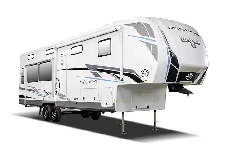 A budget friendly fifth wheel, the Forest River Wildcat takes the number one spot.