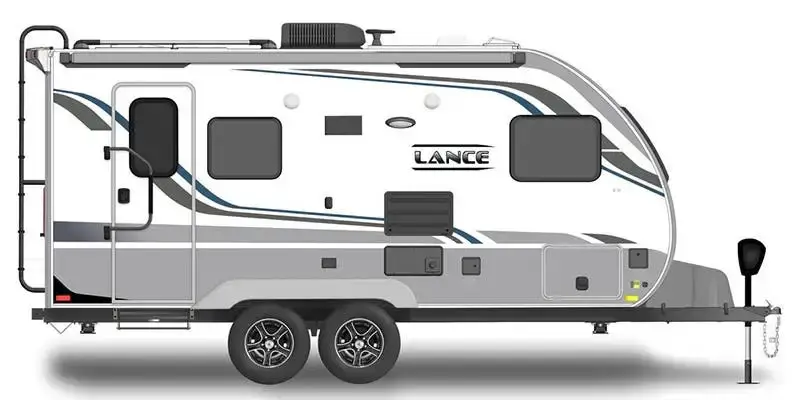 A Lance travel trailer product image, featuring light and dark grey graphics, is the best choice for lightweight options.