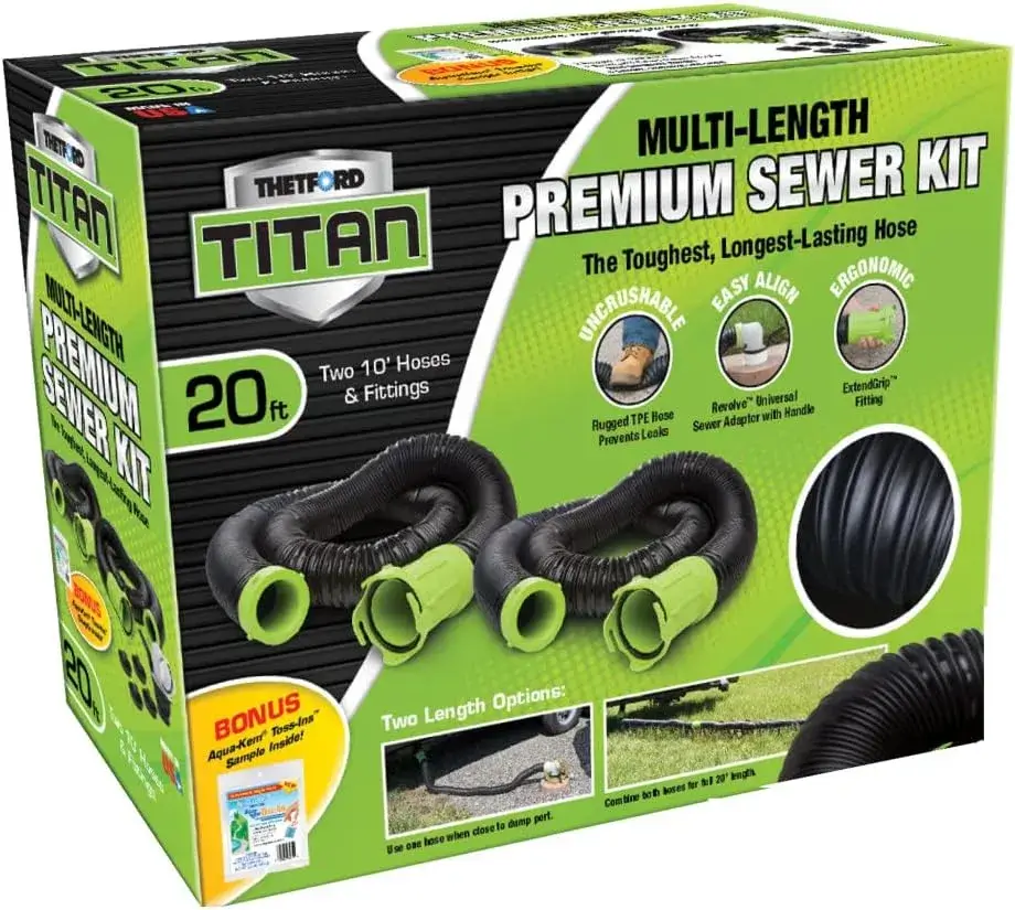 A product image of our “Easiest to Handle” RV sewer hose kit: the Titan by Thetford.